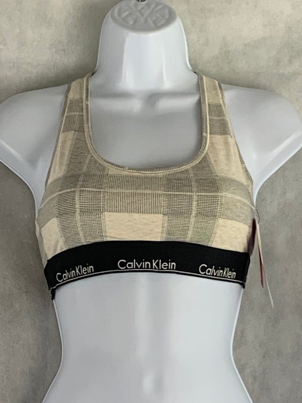 Calvin Klein Women's Modern Cotton Modal Blend Bralette, Beige Oatmeal Plaid